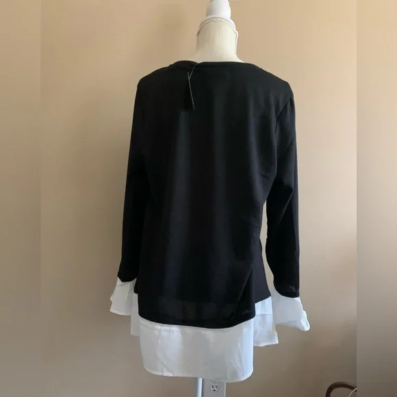 Black and White Long Sleeve Layered Look Top Shirt - Picture 5 of 10
